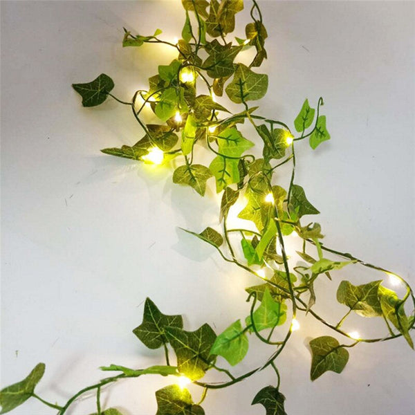2 M 20LED Artificial Leaf Garland Plants Vine Fake Foliage Handmade for Home Decor Wedding Decoration DIY Wreath Silk Flower - happyshop365247
