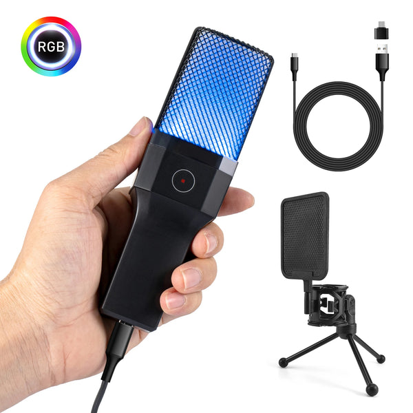 Condenser Professional Microphone Mic For PC Laptop Computer Gaming USB Wired Streaming Podcast Studio Mike Kit Gamer Accessory - happyshop365247