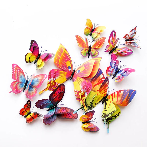 New Style 12Pcs Double Layer 3D Butterfly Wall Stickers Home Room Decor Butterflies For Wedding Decoration Magnet Fridge Decals - happyshop365247