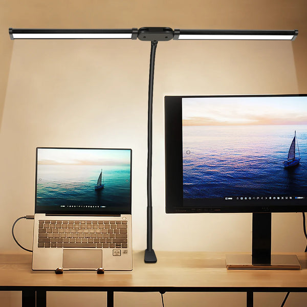 Double Head LED Clip Desk Lamp Architect Table Lamp for Home Office Lighting 3 Color Mode and 10 Dimmable Eye Protect Desk lamps - happyshop365247