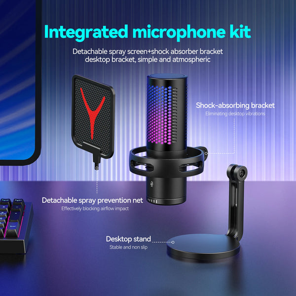 Condenser Professional Microphone Mic For PC Laptop Computer Gaming USB Wired Streaming Podcast Studio Mike Kit Gamer Accessory - happyshop365247