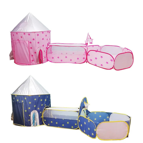 3 In 1 Tunnel Spaceship Tent House Play Toys Foldable Children Crawling Portable Ocean Pool Houses Toy Tents For Girls & Boys - happyshop365247