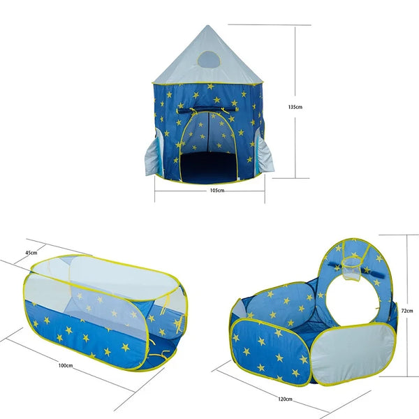 3 In 1 Tunnel Spaceship Tent House Play Toys Foldable Children Crawling Portable Ocean Pool Houses Toy Tents For Girls & Boys - happyshop365247