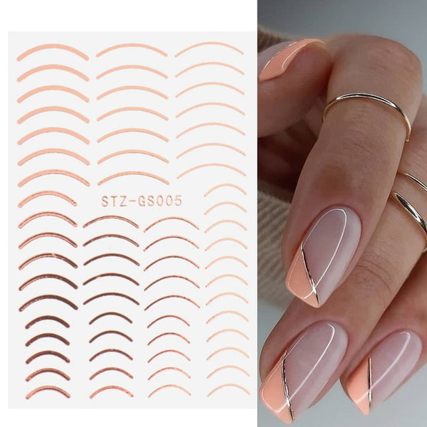 3D Lines Nail Stickers DIY Rose Gold Metal Stripe Lines Letters Decals Curve Nail Art Sliders Self Adhesive Decorations Manicure - happyshop365247