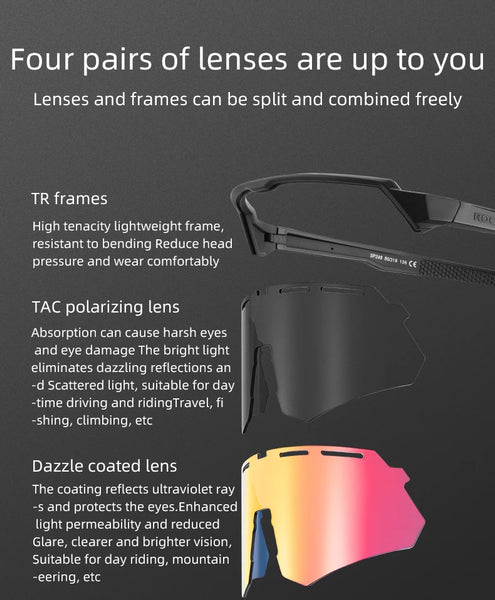 ROCKBROS Cycling Polarized Glasses 4Lens Interchangeable Myopia Frame Sunscreen UV400 Protection Sunglasses Men MTB Bike Glasses - happyshop365247