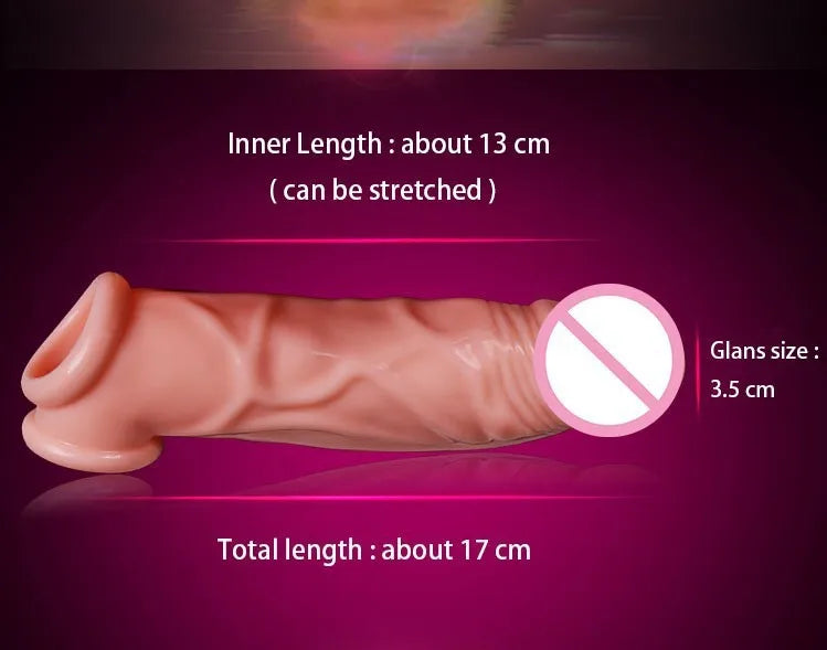 Penis Sleeve Reusable Silicone Condom Enlargement Extender Enhancer Penis Cocks Cover Adult Sex Toys for Men Sexes Accessoires - happyshop365247