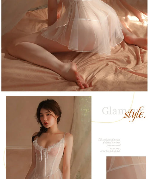 Babydolls Deep V-strap tight lace pattern perspective sexy lingеrie set call of the night promotions 99% sales fuck nightgowns - happyshop365247