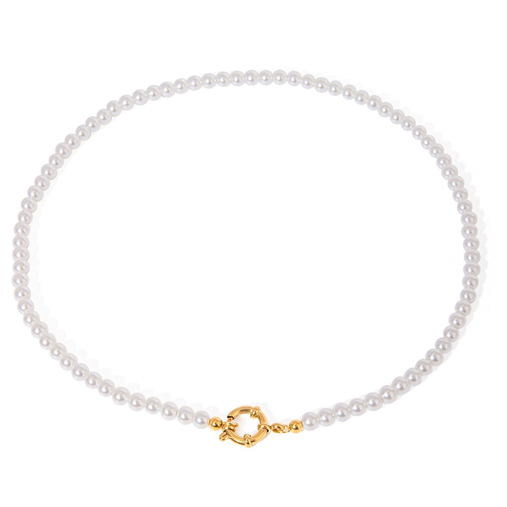 18K Gold Pearl Beaded Design Classic Vintage Necklace