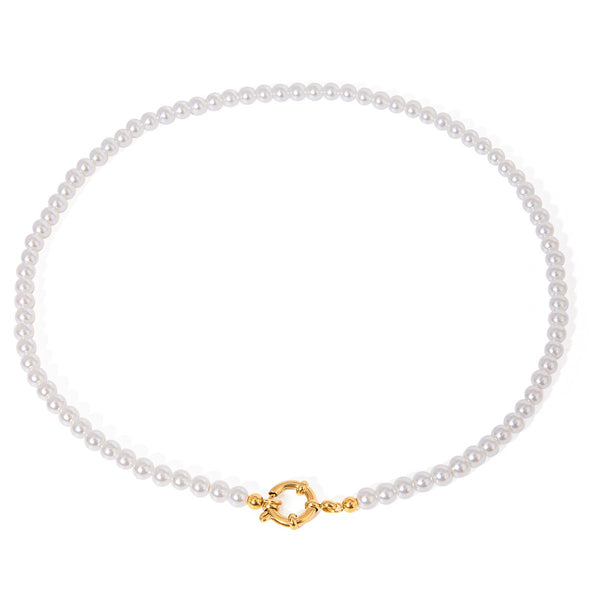 18K Gold Pearl Beaded Design Classic Vintage Necklace - happyshop365247