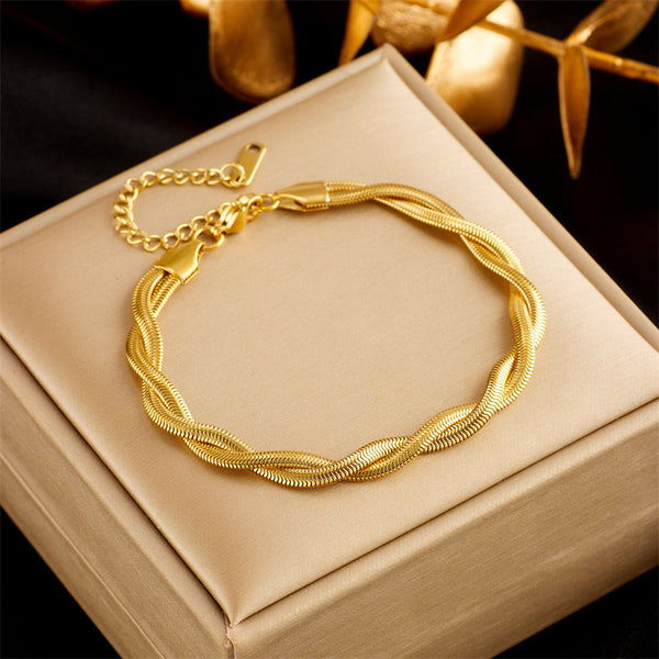 Stainless Steel Gold Plated Punk Fashion Double Layer Bracelet For Women Girl Snake Chain Party Luxury Jewelry - happyshop365247