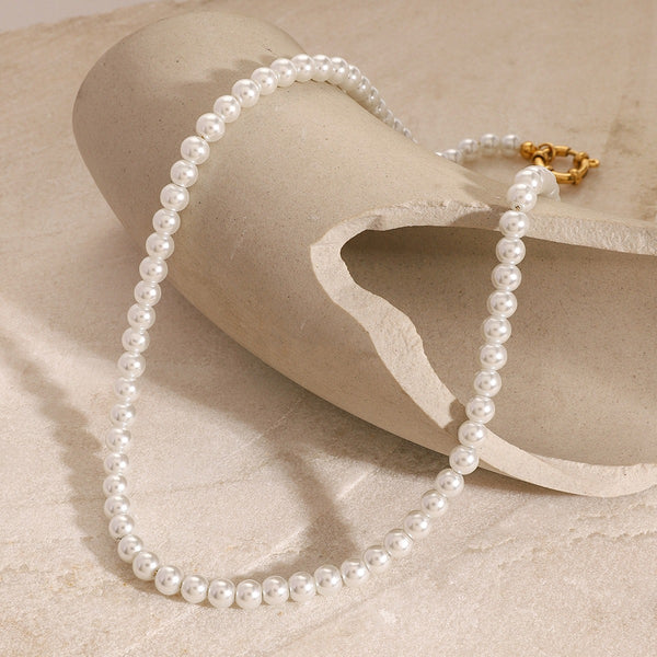 18K Gold Pearl Beaded Design Classic Vintage Necklace - happyshop365247