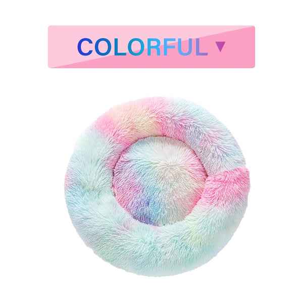 Fluffy Donut Dog Bed Warm Soft Long Plush Pet Cushion Dog House Cat Bed Washable Pet Sofa Mat Calming Samll Large Dog Beds - happyshop365247