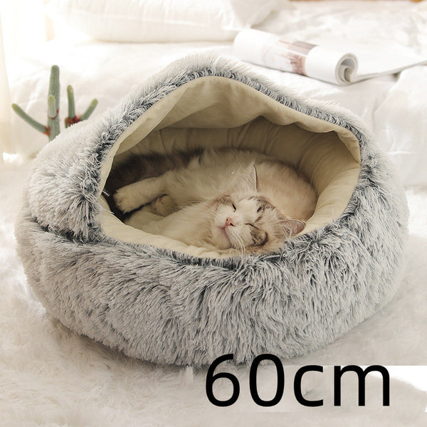 2 In 1 Dog And Cat Bed Pet Winter Bed Round Plush Warm Bed House Soft Long Plush Pets Bed Pet Products - happyshop365247