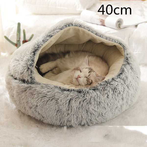 2 In 1 Dog And Cat Bed Pet Winter Bed Round Plush Warm Bed House Soft Long Plush Pets Bed Pet Products - happyshop365247