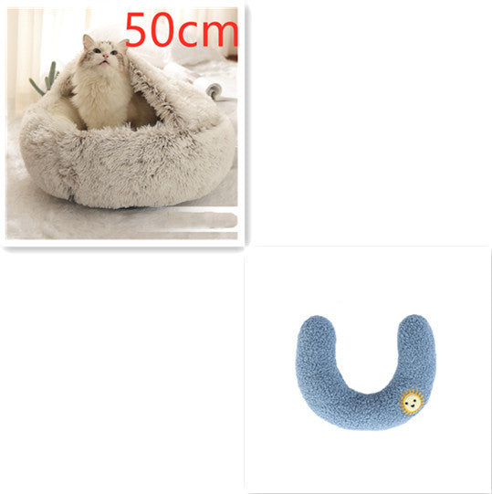 2 In 1 Dog And Cat Bed Pet Winter Bed Round Plush Warm Bed House Soft Long Plush Pets Bed Pet Products - happyshop365247