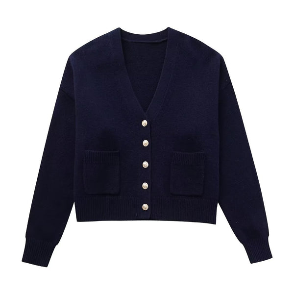 Fall New Women's Clothing Street Fashion V-neck Knitted Jacket - happyshop365247