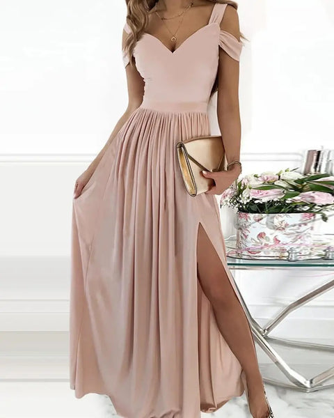 V-neck Boho Spaghetti Strap Dress Women Split Long Flowy Dresses For Party Beach - happyshop365247