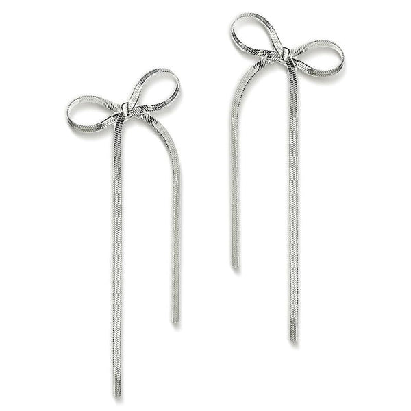 Stainless Steel Jewelry Wholesale Non-tarnish Herringbone Bow Earrings Hypoallergenic 18k Gold Plated Ribbon Bow Bowknot Earring - happyshop365247
