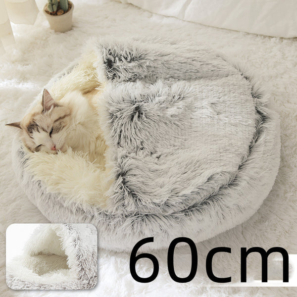 2 In 1 Dog And Cat Bed Pet Winter Bed Round Plush Warm Bed House Soft Long Plush Pets Bed Pet Products - happyshop365247