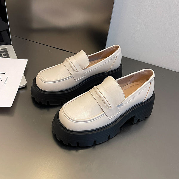 139-5 all leather shoes for women, British style, thick-soled loafers on one foot, fat feet, large-sized women's shoes 41-43 - happyshop365247