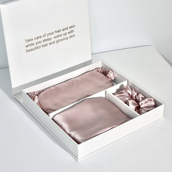 Bright Version Silk Pillowcase Eye Mask Hair Ring Three-piece Set 22 M Gift Box Set - happyshop365247