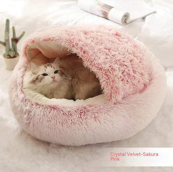 2 In 1 Dog And Cat Bed Pet Winter Bed Round Plush Warm Bed House Soft Long Plush Pets Bed Pet Products - happyshop365247