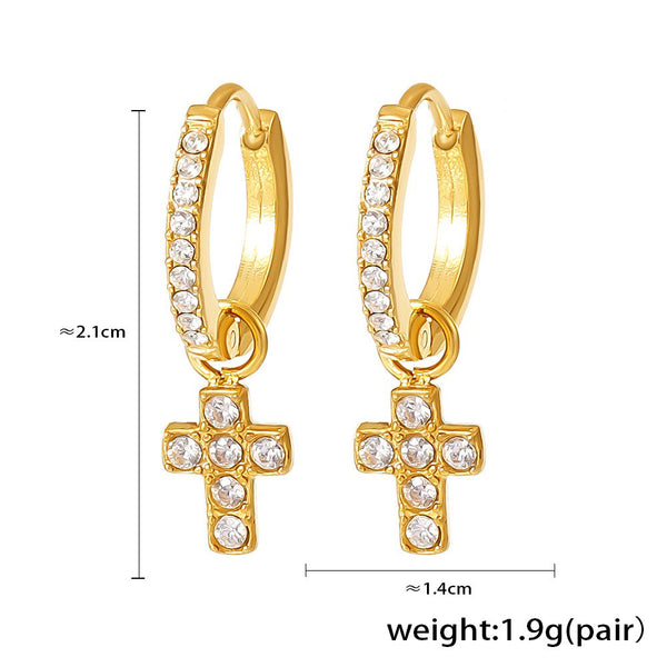 18K gold geometric inlaid gemstones exquisite design dazzling earrings - happyshop365247