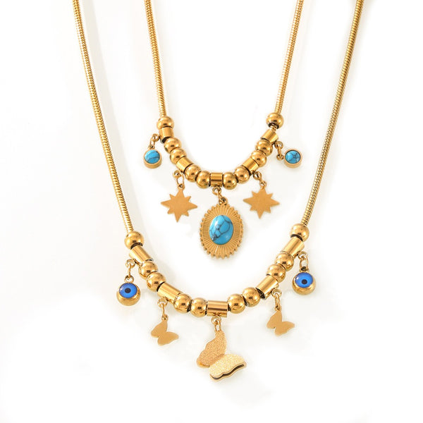 18K gold exquisite and noble butterfly/gemstone-inlaid design light luxury style necklace - happyshop365247