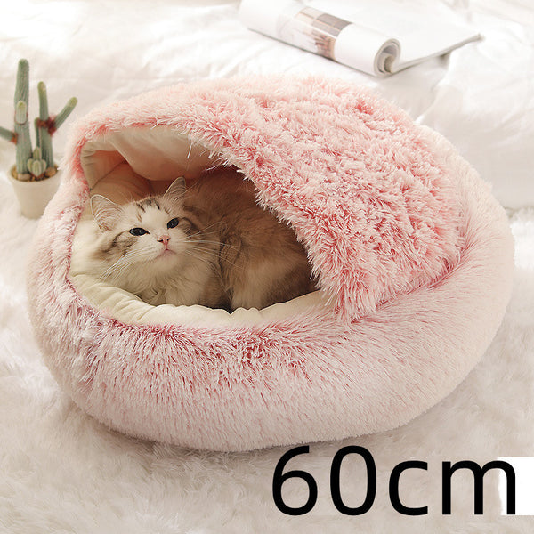 2 In 1 Dog And Cat Bed Pet Winter Bed Round Plush Warm Bed House Soft Long Plush Pets Bed Pet Products - happyshop365247