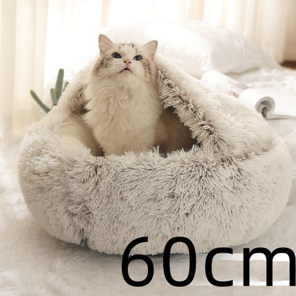 2 In 1 Dog And Cat Bed Pet Winter Bed Round Plush Warm Bed House Soft Long Plush Pets Bed Pet Products - happyshop365247