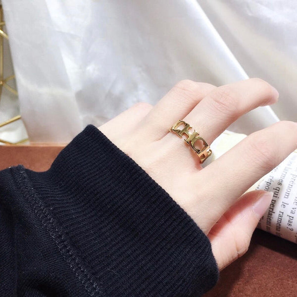 High Quality Jewelry Stainless Steel Hollowed Cut Letter Ring For Woman Man Ring - happyshop365247