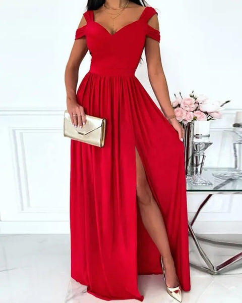 V-neck Boho Spaghetti Strap Dress Women Split Long Flowy Dresses For Party Beach - happyshop365247