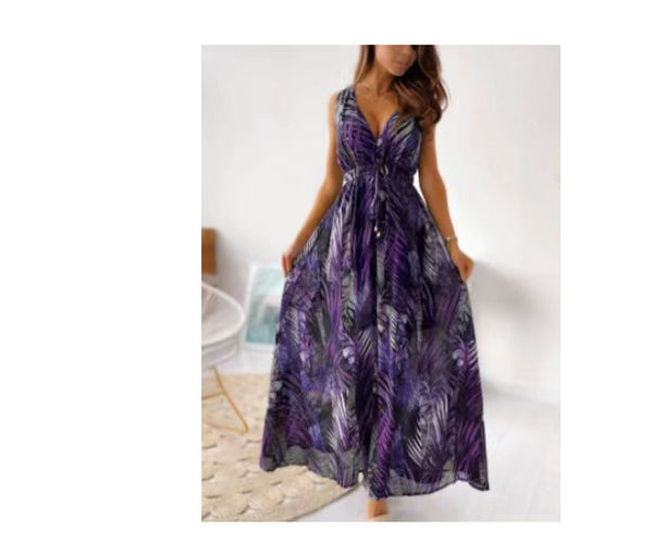 Printed Tie Dress Women - happyshop365247