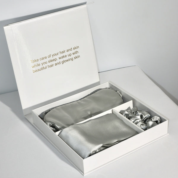 Bright Version Silk Pillowcase Eye Mask Hair Ring Three-piece Set 22 M Gift Box Set - happyshop365247