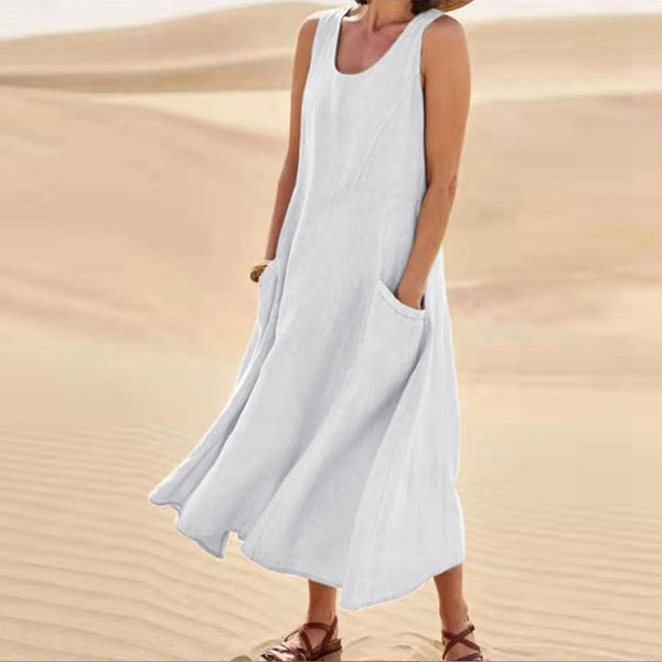 Summer Sleeveless Long Dress With Pockets Fashion Casual Loose Dresses Women's Clothing - happyshop365247