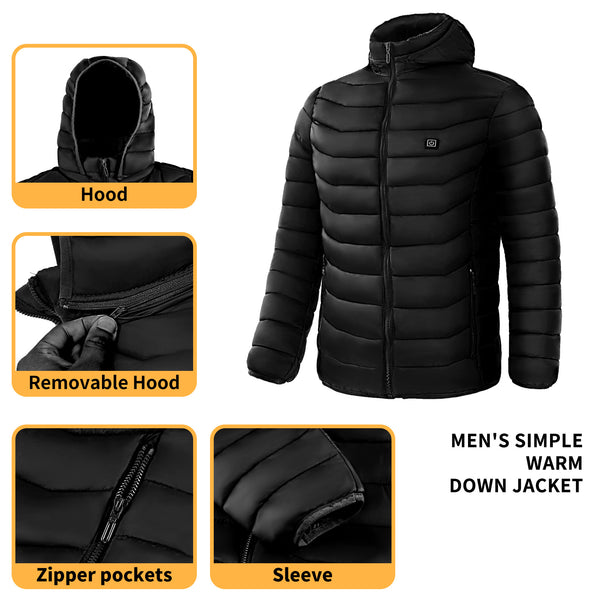 Men Heated Puffer Jacket Electric Heating Coat Insulated Hood Windbreaker 9Heat Zones - happyshop365247
