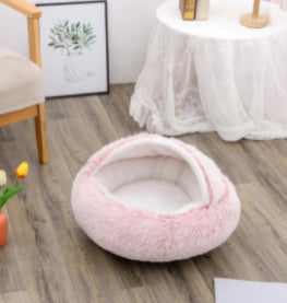 2 In 1 Dog And Cat Bed Pet Winter Bed Round Plush Warm Bed House Soft Long Plush Pets Bed Pet Products - happyshop365247