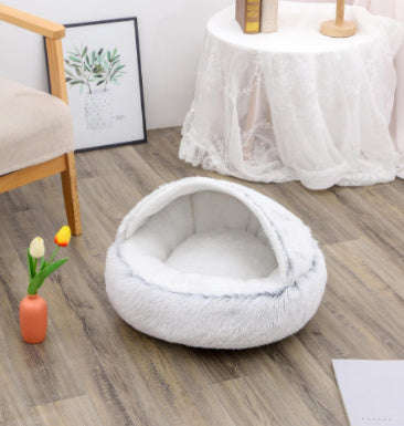 2 In 1 Dog And Cat Bed Pet Winter Bed Round Plush Warm Bed House Soft Long Plush Pets Bed Pet Products - happyshop365247