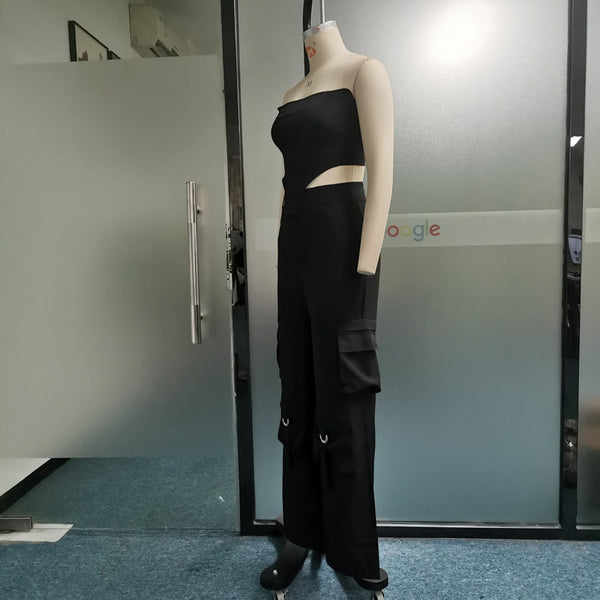 Fall Beauty Clothing Fashion Halter Top Loose Trousers Two-piece Set - happyshop365247