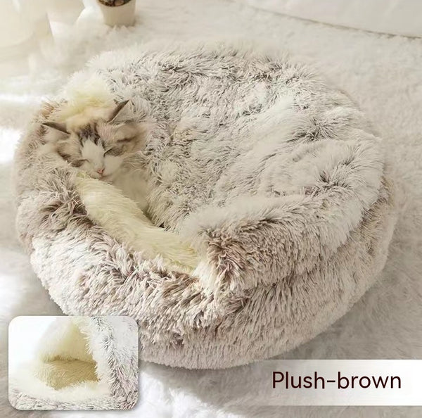 2 In 1 Dog And Cat Bed Pet Winter Bed Round Plush Warm Bed House Soft Long Plush Pets Bed Pet Products - happyshop365247