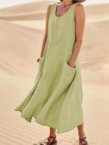 Summer Sleeveless Long Dress With Pockets Fashion Casual Loose Dresses Women's Clothing - happyshop365247