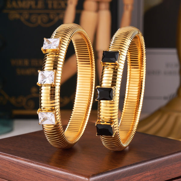 18K gold stripes with gemstone design trendy personality bracelet - happyshop365247