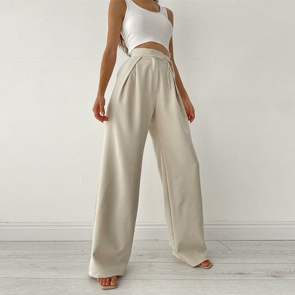 Fall Winter Commuter Mopping Wide Leg Trousers - happyshop365247