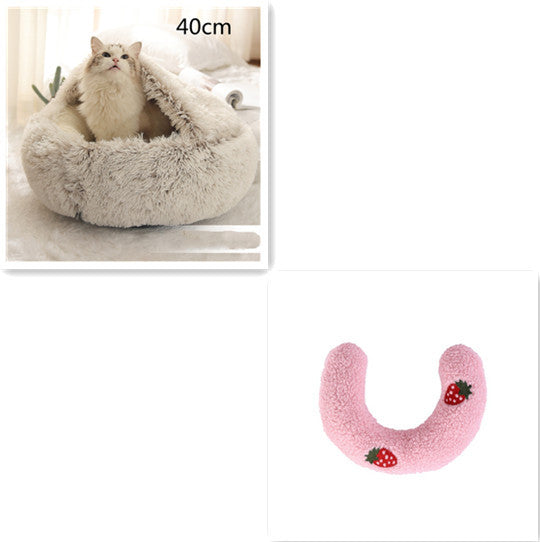 2 In 1 Dog And Cat Bed Pet Winter Bed Round Plush Warm Bed House Soft Long Plush Pets Bed Pet Products - happyshop365247