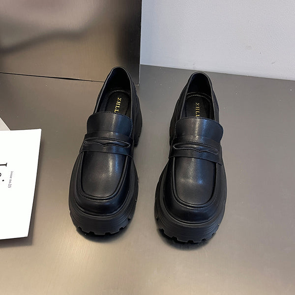 139-5 all leather shoes for women, British style, thick-soled loafers on one foot, fat feet, large-sized women's shoes 41-43 - happyshop365247