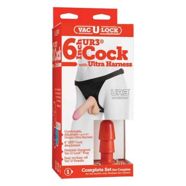 Vac-U-Lock 7in Ultraskyn Dildo with Ultra Harness - Beige - happyshop365247