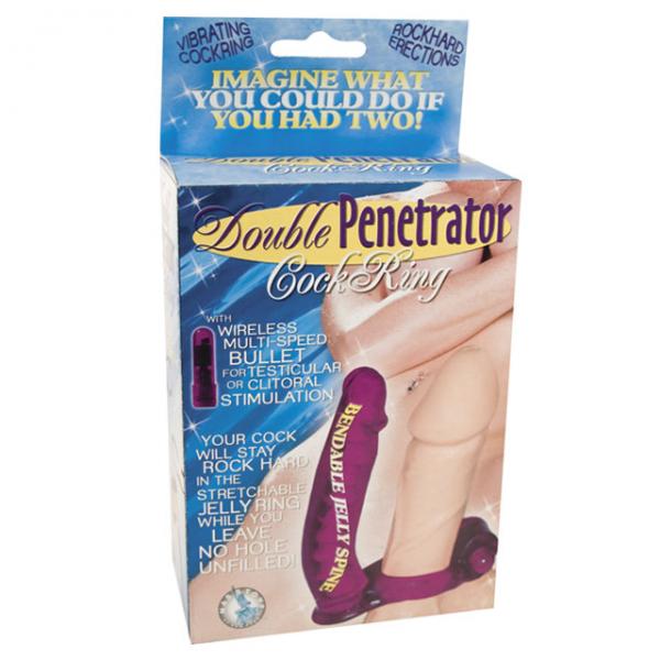 Double Penetrator Cock Ring with Bendable Dildo Purple - happyshop365247