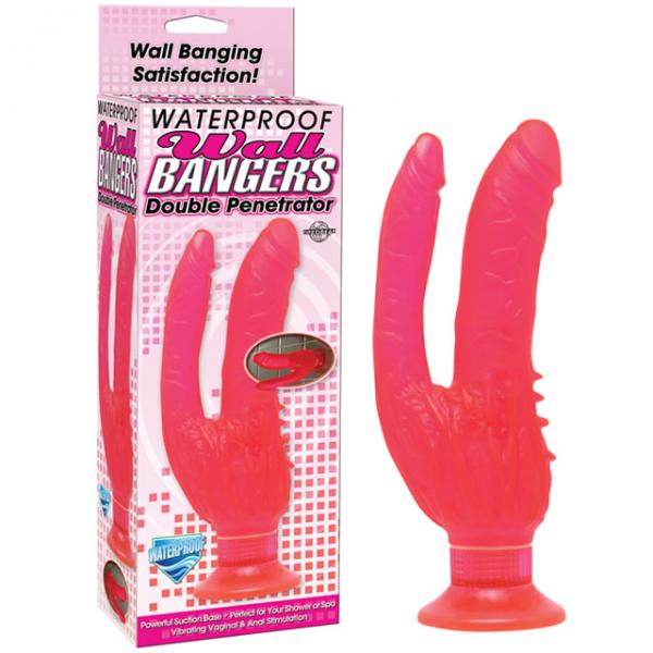 Waterproof Wall Bangers Double Penetrator Pink Suction Cup - happyshop365247