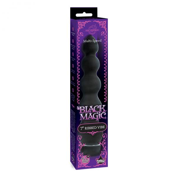 Black Magic 7 inches Ribbed Vibrator - happyshop365247