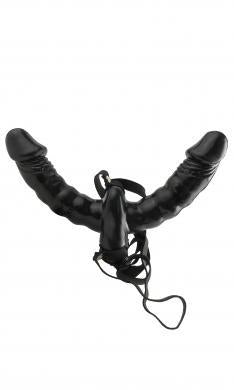 Vibrating Double Delight Strap-On Black - happyshop365247